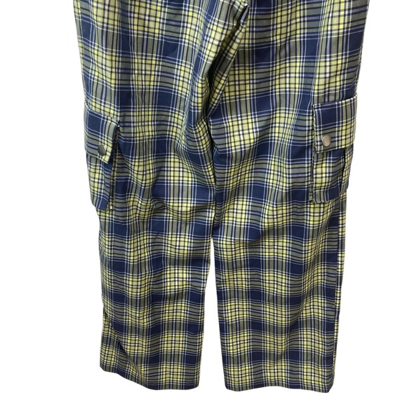 Forever 21 Women's Blue Yellow Plaid Cargo Pants Wide‎ Leg Size Medium - Picture 13 of 16